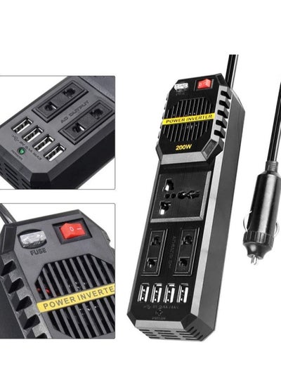 Buy 200W Power Inverter, DC 12V to AC 220V Car Power Inverter with 4 USB Ports Multi-Protection Car Charger Adapter in UAE