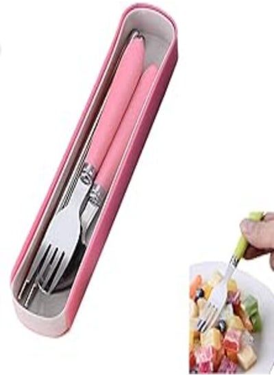 Buy Store Toddler Utensils latware 1 Sets Stainless Steel Fork and Spoon Set Kid Safe Utensils with Portable Travel Case with Round Handle for LunchBoxwith Tableware Set (pink) in Egypt