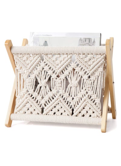 اشتري Macrame Magazine Rack, Boho Storage Holder, Pre Assembled Basket Rack Standing Basket for Books, Newspapers, Swaddle Blanket, Living Room, Office, Nursery, Home Decor (33*18*26cm) في السعودية