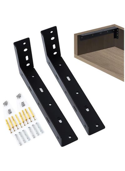 اشتري Shelf Brackets 17 inch - 2pcs Hidden Suspended Wall Mounted Heavy Duty Corner Brace Joint Right Angle L Shaped Bracket for Table Bench Countertop DIY - Black في الامارات