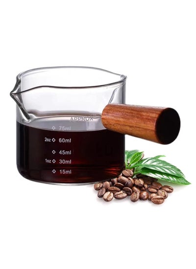 Buy Espresso Measuring Cup 3 oz with Small Glass Wooden Handle Measuring Cup Heat Resistant Glass Coffee Brewing Tool in UAE