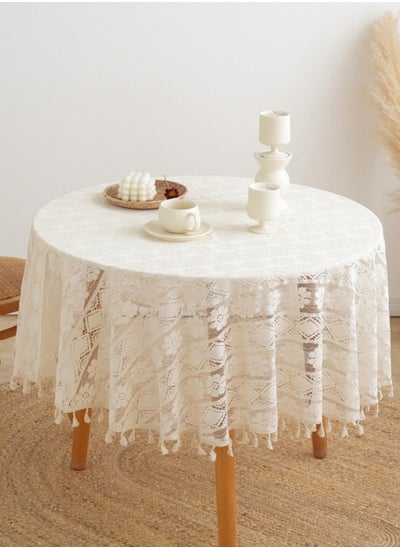 Buy White Nordic linen cotton round tablecloth is suitable for family dinner and picnic in Saudi Arabia