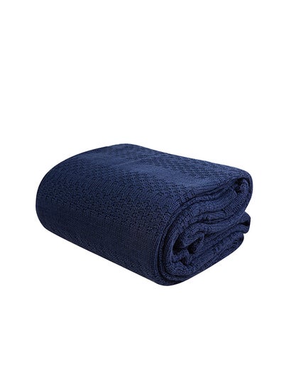 اشتري Home Charm Bold Navy Blue Double Knit Blanket في الامارات