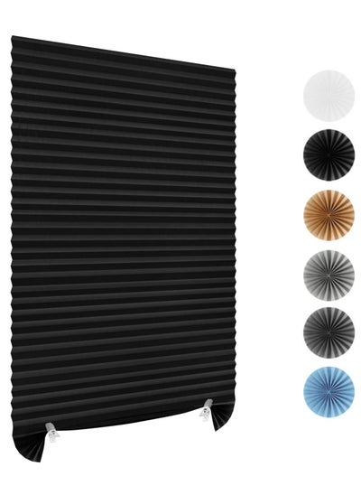 اشتري Cordless Blackout Temporary Window Blinds Light Filtering Pleated Fabric Shade Room Darkening Shades for Living Room Bathroom Kitchen Office Black في الامارات