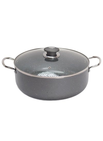 Buy Casserole Granite Made With Glass Lid And Stainless Steel Hands Dark Grey/Silver 20 | 22 | 24 | 26 | 28 | 30 | 32 cm in Saudi Arabia