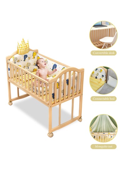 Buy Baby Wooden Bed, Movable Beside Crib With Double Decker, Multifunctional Cradle For Newborn Toddlers With Changing Table in Saudi Arabia