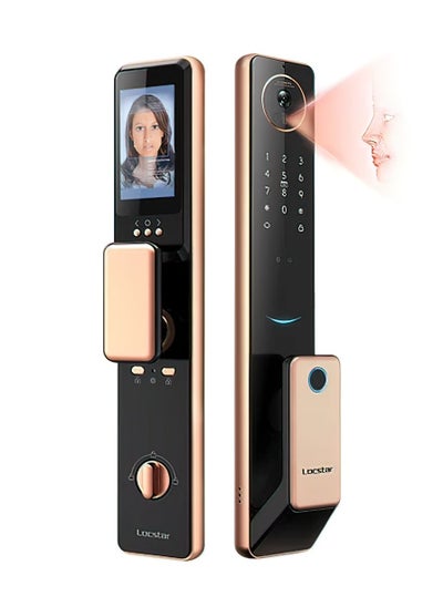 Buy S61 3D Face Recognition Smart Door Lock with Video Doorbell, WiFi, Tuya App, Fingerprint, IC Card, Password, and Key Access - Enhanced Security for Home (Brown) in Saudi Arabia