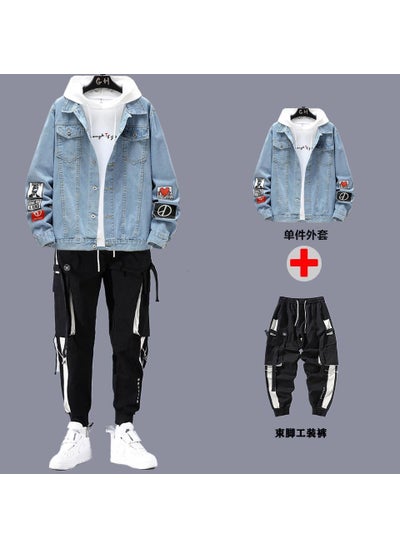 اشتري Mens Casual Denim Jacket  Pants Set Spring No. 8 light blue + overalls في الامارات