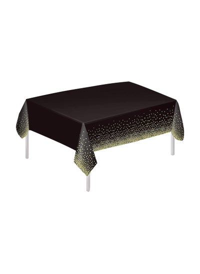 Buy Plastic Dot Tablecloth for Rectangle Table 54" x 72" Disposable Table Cover for Bridal Shower Wedding Birthday Party Decorations (Black and Gold) in UAE