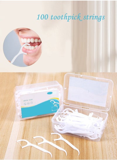 Buy 100 Tooth Picks and Floss with Portable Case, Teeth Cleaning, Flossing, No Tearing, No Breaking to Use, Smooth Thin Floss for Cleaning Teeth and Gums in Saudi Arabia