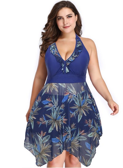 اشتري Plus Size Swimsuit Women's Conservative Belly Cover Slim Separate Swimsuit Bikini Blue في الامارات