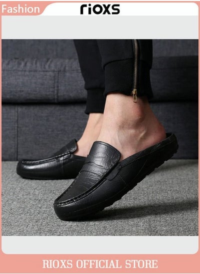 Buy Men's Flat Mules Closed Toe Clog Sandals Faux Leather Fashion Slippers Slip-On Backless Mule Shoes in UAE