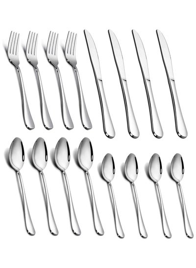 Buy 16 Piece Cutlery Set of Stainless Steel Fork knife Spoon and Teaspoon, Silverware for Home Office Party Camping Flatware Eating Utensils (16) in UAE