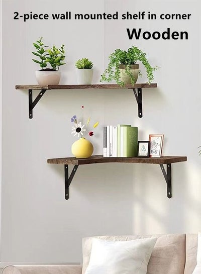 Buy 2-Piece Wall Display Shelf in Corner/Wall Hanging Storage Rack Wooden 40 x 29.5 x 15 Centimeter in UAE
