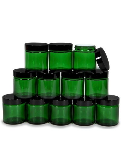 Buy Green 8 Ounce Round Glass Jars With Black Lids 8 Pack in UAE