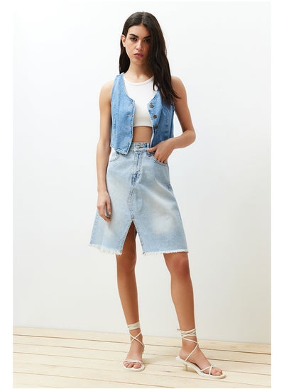 Buy Blue Stitching Detailed Denim Skirt TWOSS24ET00094 in Egypt