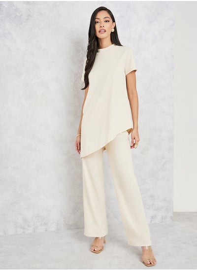 Buy High Neck Asymmetric Hem T-Shirt & Straight Leg Pant Co-Ords in Saudi Arabia