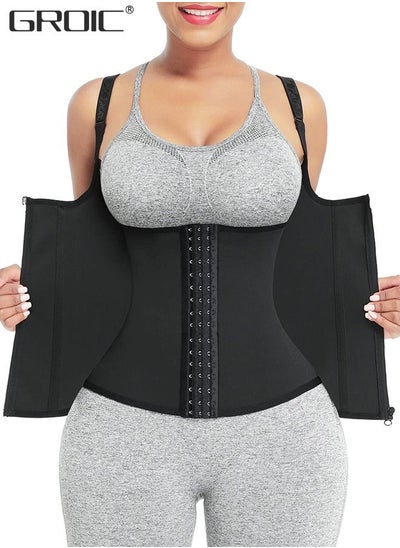 Buy Waist Trainer for Women Triple Belt Body Shaper Waist Trainer Corset with zipper and 3 Rows Closure, Sauna Workout Trimmer Belts Underbust Corset Tummy Control Hourglass Slimming Belly Body Shaper in UAE