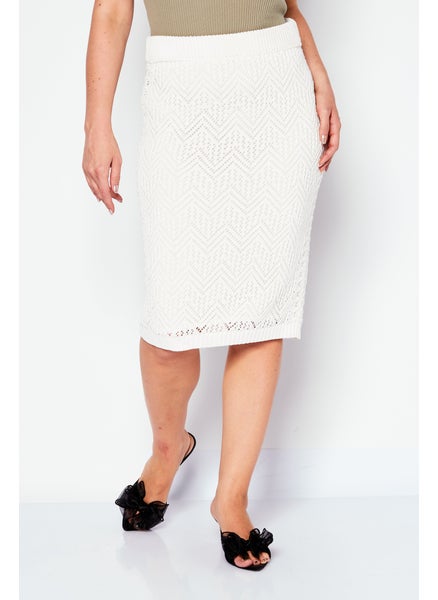 Buy Women Textured Midi Skirt, Off White in UAE