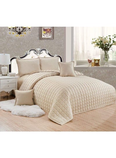 Buy 6-Piece Quilted Compressed Comforter Set For All Season Microfiber Cream King 1 x Comforter 220x240cm 1 x Fitted Sheet 200x200+40cm 2 x Pillow Case 45x75cm 2 x Cushion Cover 45x45cm in UAE