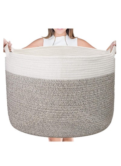 Buy TYCOM Cotton Rope Basket Woven Baby Laundry Basket for Blankets Toys Storage Basket with Handle Comforter Cushions Storage Bins Thread Laundry Hamper Blanket, Towels, Home Storage Container in UAE