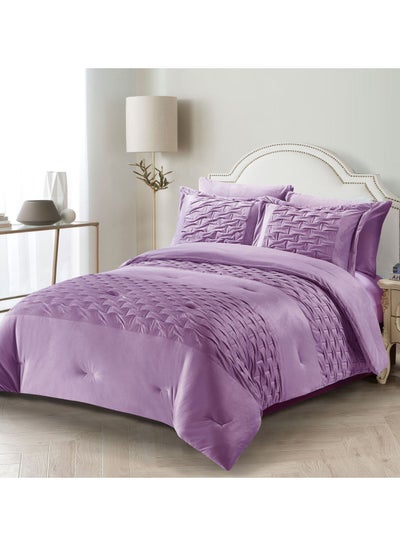Buy Comforter Set 6-Piece Double Size Designer Bedding Set Applique Embroidered With Down Alternative Filling,Purple in Saudi Arabia