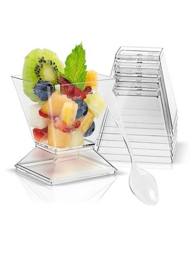 Buy 50-Pack Clear Dessert Cups with Lids and Spoons for Parties, Yogurt, Fruit, Ice Cream, Appetizers 60ml in UAE