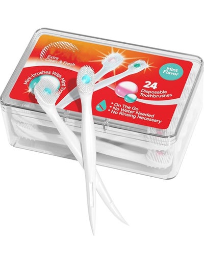 اشتري 24 Pcs Disposable Toothbrushes with Toothpaste and Pick for Work or Travel, Mini Travel Toothbrushes في السعودية