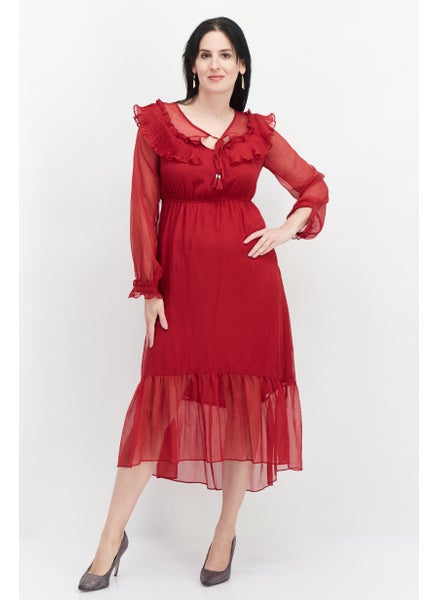 Buy Women Textured Midi Dress, Red in UAE