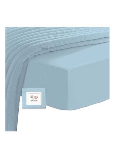 Buy 100 Long Staple Soft Sateen 400 Thread Count Weave Queen Size Fitted Bed Sheet Cotton Blue Fog 160x200cm in UAE