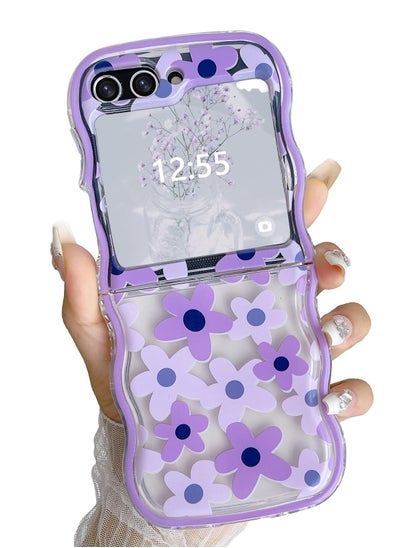 اشتري Designed for Galaxy Z Flip 5 Case, Curly Wave Frame Cute Flower Cover Shockproof Protective Phone Case for Samsung Flip 5 5G, Purple Flower في الامارات