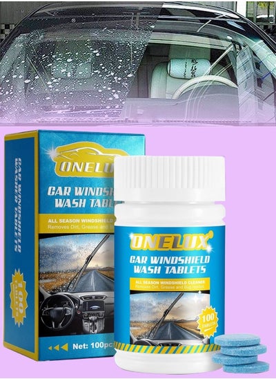 Buy 100 Pcs Car Windshield Washer Fluid Concentrated Clean Tablets Windshield Wiper Fluid 1 Piece Makes 1 Gallons Remove Glass Stains with De Icer or Methanol Glass Wash Cleaning Tablets in UAE