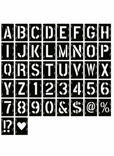 اشتري 2 Inch Letter Stencils Symbol Numbers Craft 42 Pcs Reusable Alphabet Templates Interlocking Kit for Painting on Wood Wall Fabric Rock Chalkboard Sign DIY Art Projects في السعودية