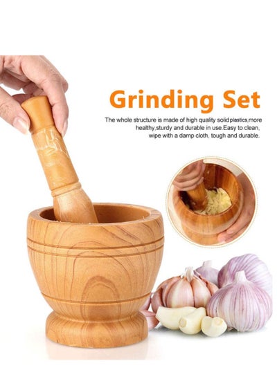 Buy Manual Wood Desighn Mortar and Pestle Garlic Spice Mixing Grinding Bowl Set(Fibre-Unbreakable) Kitchen Garlic Grinder Tools in UAE