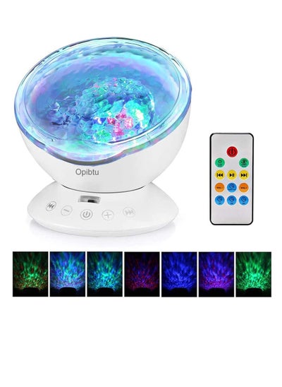 Buy Ocean Wave Night Light for kids, LED Projection Lamp with 7 Colours, Built in Mini Music Player, Sleep Soothing Color Changing Lamp for Living Room and Bedroom, with Remote Control (White) in Saudi Arabia