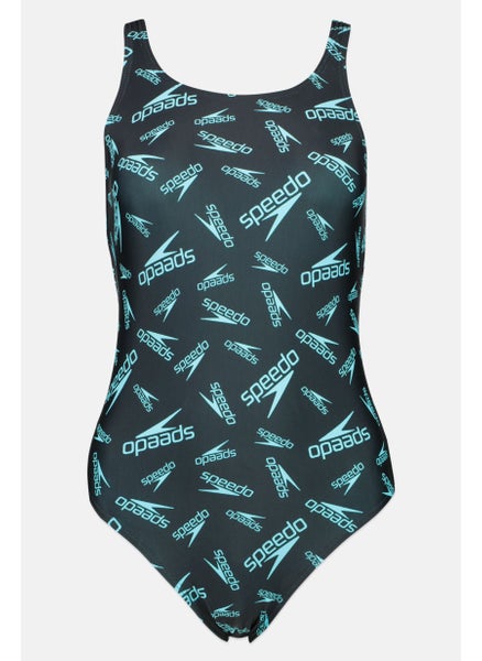 Buy Women One Piece Allover Print Swimsuit, Black/Turquoise in UAE