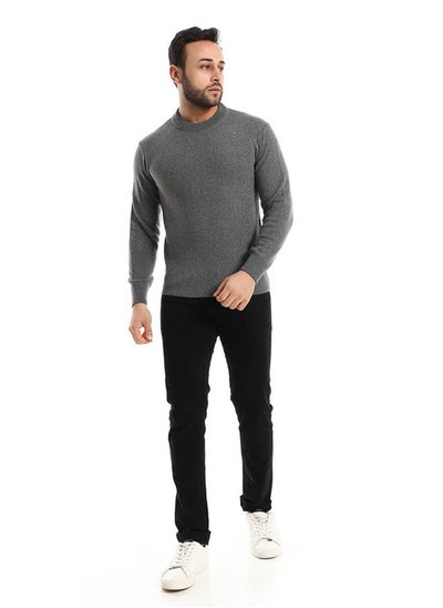 اشتري Knitted Round Neck Heather Charcoal Pullover في مصر