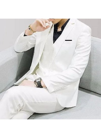 Buy Mens Casual Blazer Set Autumn Winter Slim Fit Fashion Suit White (suit + suit pants) in Saudi Arabia