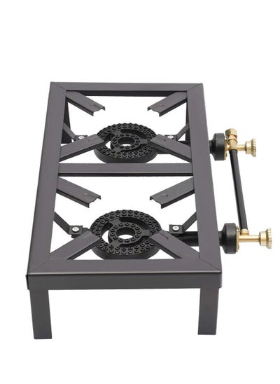 Buy Heavy Duty, Durable Black Cast Iron Gas Burner Stove – 2 Burners – Ideal for Indoor and Outdoor Use – 48x25cm in UAE