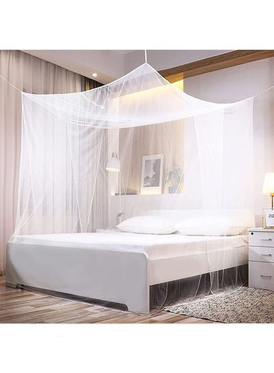 Buy Rectangular Mosquito Net for Single Queen King Size Beds or Outdoor Polyester White in Saudi Arabia