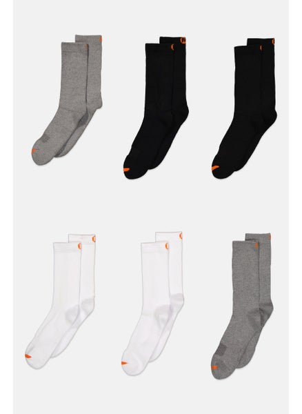 Buy Men 6 Pair Brand Logo Socks, Black/Grey/White in UAE