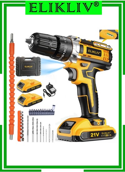 Buy ELIKLIV 21V Cordless Drill, 3/8 Inch Power Drill Set with Lithium Ion Battery and Charger, Electric Drill with Variable Speed, 19 Positions and 24-Pieces Drill/Driver Accessories Kit in Saudi Arabia