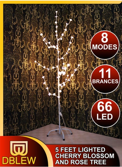 اشتري 5 Feet 66 LED Lighted Cherry Blossom And Rose Tree Luminous Lamps Warm Light Decorate Home Garden Spring Summer Wedding Birthday Christmas Holiday New Year Party for Indoor and Outdoor Use في الامارات