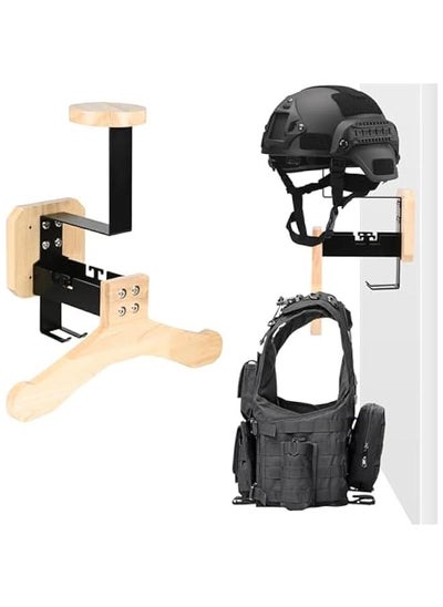 Buy Helmet and Jacket Wall Mount Organizer for Motorcycle and Bicycle Gear with Solid Wooden Hanger. Display and store your tactical, police, football, or cycling helmets and jackets efficiently. Perfec in Saudi Arabia