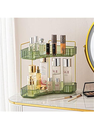 Buy 2-Tier Corner Bathroom Counter Organizer Rotating Cosmetics Storage Organizer for Vanity in UAE