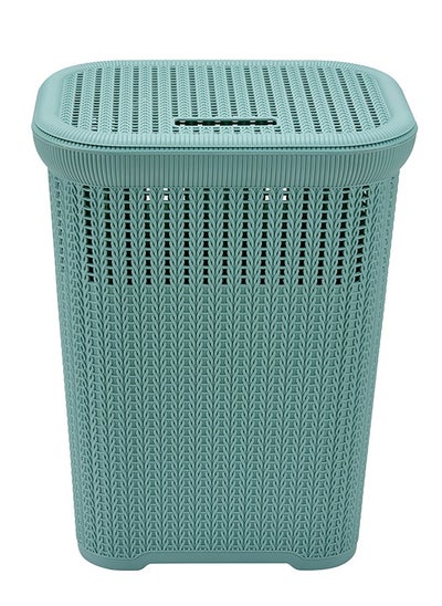 Buy Laundry Storage Basket -Blue- Lightweight Portable Spacious Durable Ventilated Plastic Hamper with Lid and Handles -Perfect for Home Household Washing Clothes Storage Bathroom Organization Use in Saudi Arabia