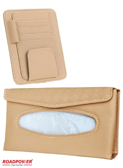 Buy Car Tissue Holder Organizer With Car Sun Visor Sunglasses And Card Holder Beige in UAE