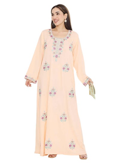 Buy PURE MUSLIN SILK COTTON WITH UNIQUE THREAD EMBROIDERY ARABIC KAFTAN JALABIYA DRESS in Saudi Arabia