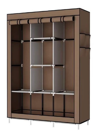 Buy Portable Fabric Canvas Wardrobe With Storage Cupboard Organiser Brown in Saudi Arabia