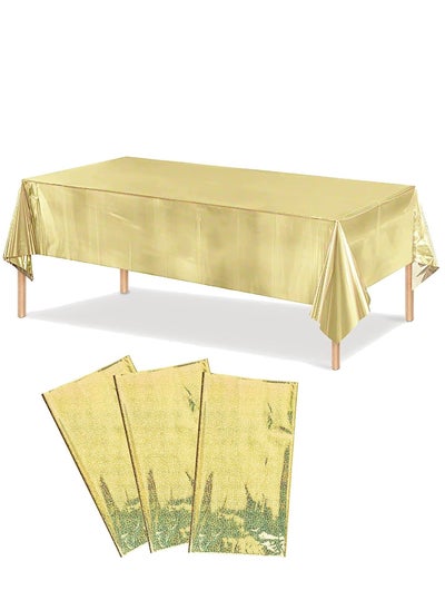 اشتري 3 Pack Gold Sequin Plastic Tablecloths Shiny Disposable Rectangle Table Covers Table Cloth for Wedding Party Birthday Baby Shower Decoration في السعودية